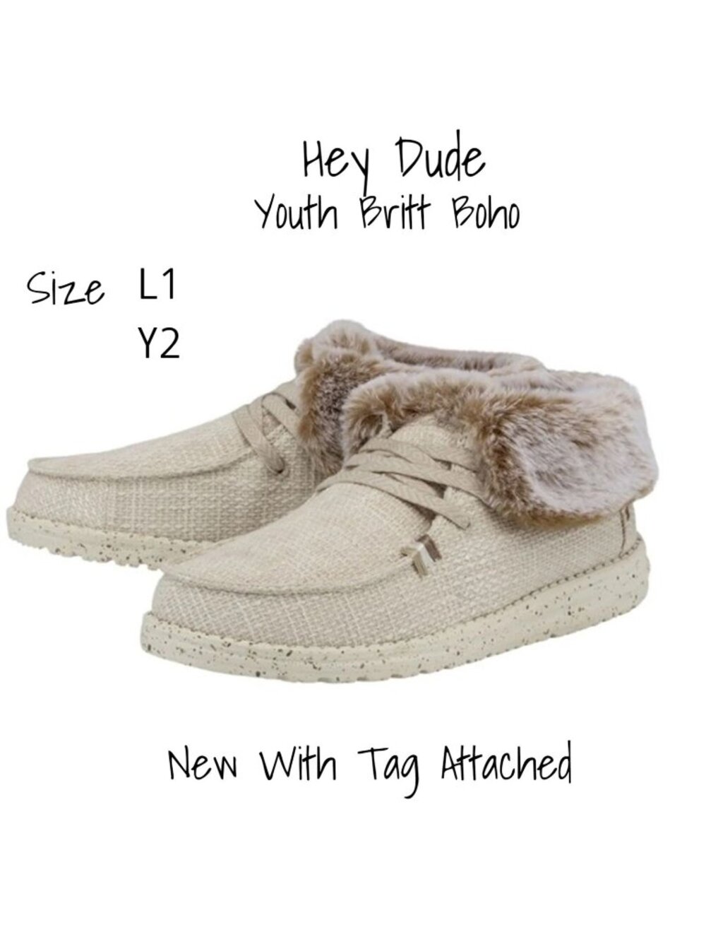 Hey Dude Girl's Britt Youth Slip-On Shoes Faux Fur Lined Y1- L2 New With Tag